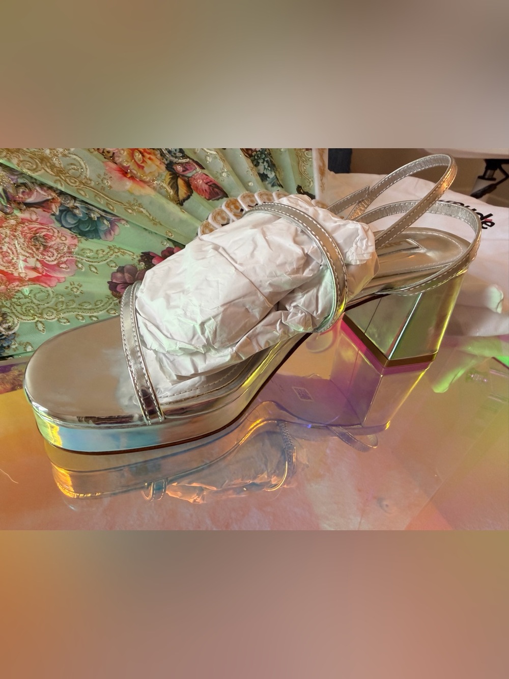 Larroude Metallic Silver Platform Sandals